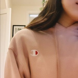 Champion light pink reverse weave cropped hoodie